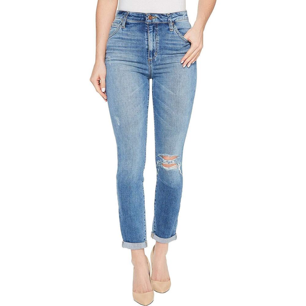 Joes Jeans The Icon Mid Rise Skinny Ankle Fringe Hem Distressed Womens 25